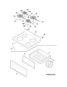 Top/drawer Diagram and Parts List for FFEF3011LWF  Frigidaire Range