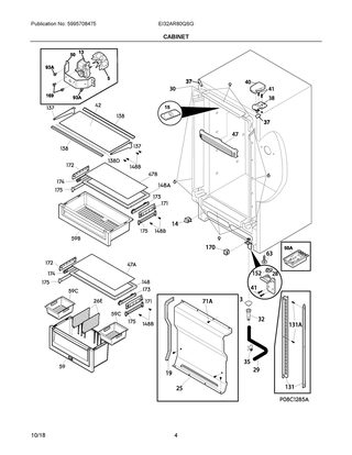 Cabinet Diagram and Parts List for EI32AR80QSG  Frigidaire Refrigerator