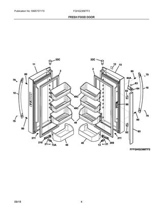 Fresh Food Door Diagram and Parts List for FGHG2368TF3  Frigidaire Refrigerator