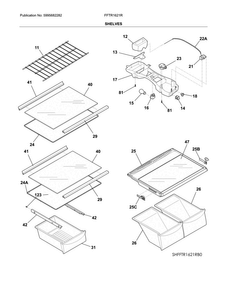 Shelves Diagram and Parts List for FFTR1621RW2  Frigidaire Refrigerator
