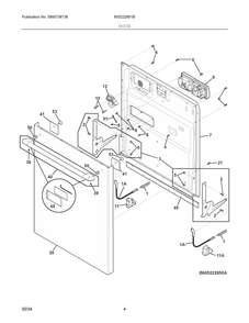 Door Diagram and Parts List for 605222851B  Frigidaire Dishwasher