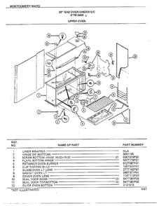 30" Gas Over/under Upper Oven Diagram and Parts List for 3468A  Frigidaire Range