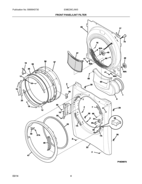 03 - FRONT PANEL/LINT FILTER Diagram and Parts List for EIMED6CJIW3  Frigidaire Dryer
