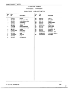 Door/front Panel/lint Filter Page 2 Diagram and Parts List for 7308-80E  Frigidaire Dryer