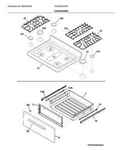 Top/Drawer Diagram and Parts List for FCRG305LAFB  Frigidaire Range