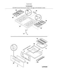 Top/drawer Diagram and Parts List for 79060721905  Kenmore Range