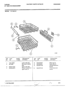 Lower/upper Rack Assy Diagram and Parts List for 61-1043-10  Frigidaire Dishwasher