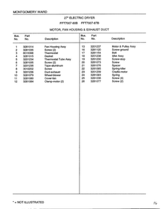 Motor, Fan Housing And Exhaust Duct Page 2 Diagram and Parts List for 7007B  Frigidaire Dryer
