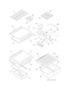 Shelves Diagram and Parts List for MRTG18V5PW1  Uni Refrigerator