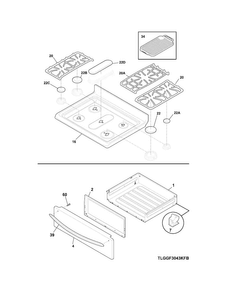Top/drawer Diagram and Parts List for FGGF3058RWA  Frigidaire Range