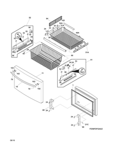 Freezer Drawer, Baskets Diagram and Parts List for FGUN2642LE6  Frigidaire Refrigerator