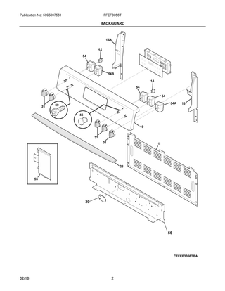 Backguard Diagram and Parts List for FFEF3056TBB  Frigidaire Range