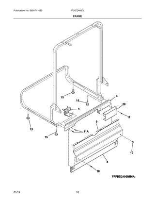 Frame Diagram and Parts List for FGID2466QB7A  Frigidaire Dishwasher