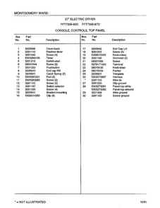 Console/controls/top Panel Page 2 Diagram and Parts List for 7308-87D  Frigidaire Dryer