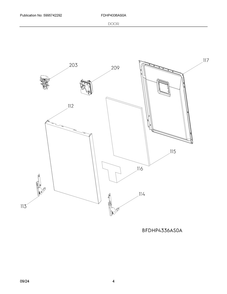 Door Diagram and Parts List for FDHP4336AS0A  Frigidaire Dishwasher