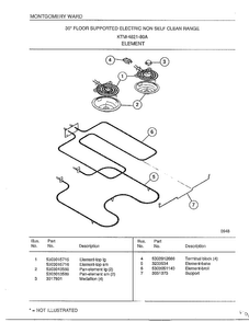 Element Diagram and Parts List for 4821A  Frigidaire Range
