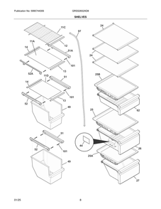 Shelves Diagram and Parts List for GRSS2652AD8  Frigidaire Refrigerator