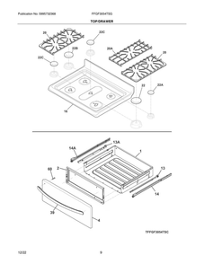 Top/Drawer Diagram and Parts List for FFGF3054TSG  Frigidaire Range
