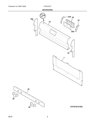 Backguard Diagram and Parts List for FFGF3012TWD  Frigidaire Range