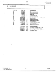 Door Page 2 Diagram and Parts List for 285860B  Frigidaire Range