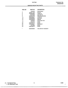 Window Mounting Parts Page 2 Diagram and Parts List for 5137006A  Frigidaire Air Conditioner