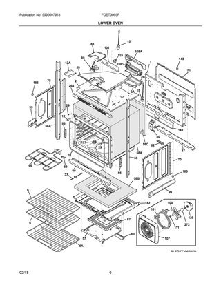 Lower Oven Diagram and Parts List for FGET3065PBE  Frigidaire Wall Oven