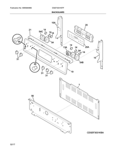 Backguard Diagram and Parts List for DGEF3041KFP  Frigidaire Range