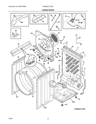 Cabinet/drum Diagram and Parts List for EWMED7CJIW3  Frigidaire Dryer
