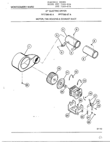 Motor, Fan Housing And Exhaust Duct Diagram and Parts List for 7389-80A  Frigidaire Dryer