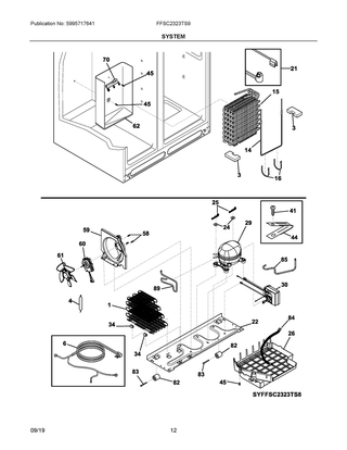 System Diagram and Parts List for FFSC2323TS9  Frigidaire Refrigerator