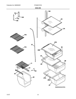 05 - Shelves Diagram and Parts List for FFSS2615TD0  Frigidaire Refrigerator