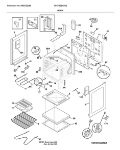Body Diagram and Parts List for CFEF3054USE  Frigidaire Range