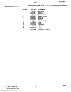Window Mounting Parts Page 2 Diagram and Parts List for 5139008A  Frigidaire Air Conditioner