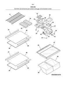 Shelves Diagram and Parts List for 25360313413  Kenmore Refrigerator