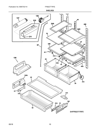 Shelves Diagram and Parts List for FPBS2777RFE  Frigidaire Refrigerator