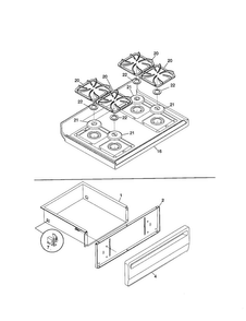 Top/drawer Diagram and Parts List for FGF354BGWD  Frigidaire Range