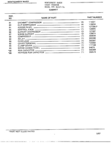 Cabinet Page 3 Diagram and Parts List for 86557-7A  Frigidaire Freezer