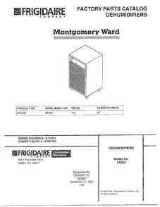 Cover Page Dehumidifiers Diagram and Parts List for 93202D  Frigidaire Dehumidifier