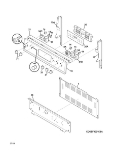 Backguard Diagram and Parts List for DGEF3041KFN  Frigidaire Range