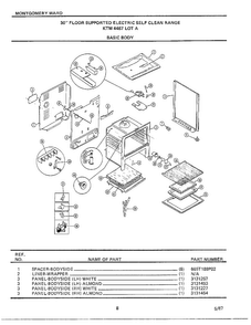 Basic Body Diagram and Parts List for 4467A  Frigidaire Range