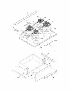 Top/drawer Diagram and Parts List for 79046763904  Kenmore Range