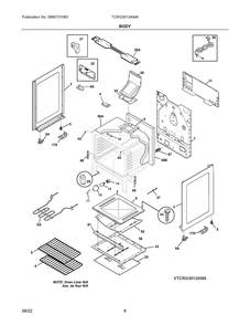 Body Diagram and Parts List for TCRG3013AWA  Frigidaire Range