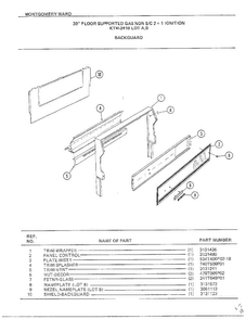 Backguard Diagram and Parts List for 2418A  Frigidaire Range