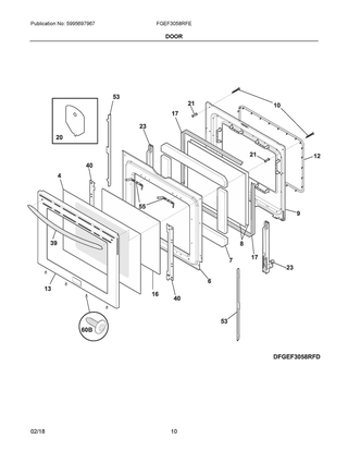Door Diagram and Parts List for FGEF3058RFE  Frigidaire Range