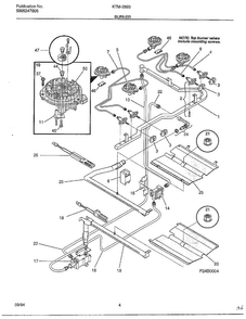 Burner Diagram and Parts List for 2893-80B  Frigidaire Range