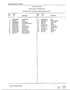 Motor/fan Housing/exhaust Duct  Page 2 Diagram and Parts List for 8007-87D  Frigidaire Dryer