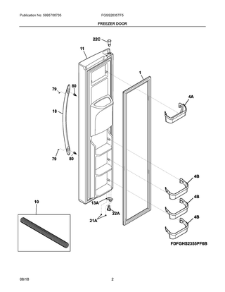 Freezer Door Diagram and Parts List for FGSS2635TF5  Frigidaire Refrigerator