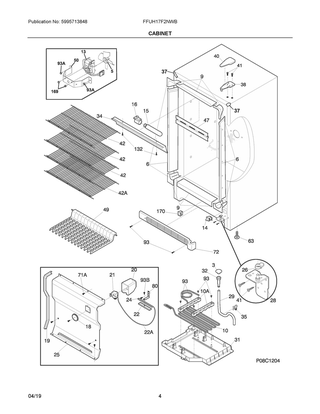Cabinet Diagram and Parts List for FFUH17F2NWB  Frigidaire Freezer