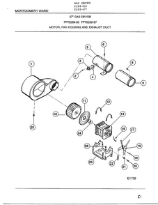 Motor, Fan Housing And Exhaust Duct Diagram and Parts List for 8289-87  Frigidaire Dryer