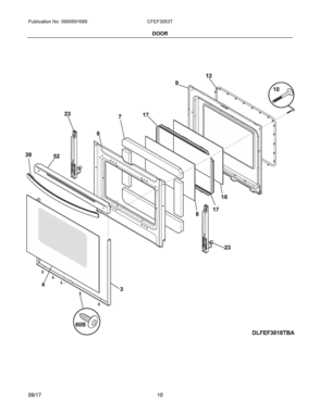 05 - DOOR Diagram and Parts List for CFEF3053TBB  Frigidaire Range